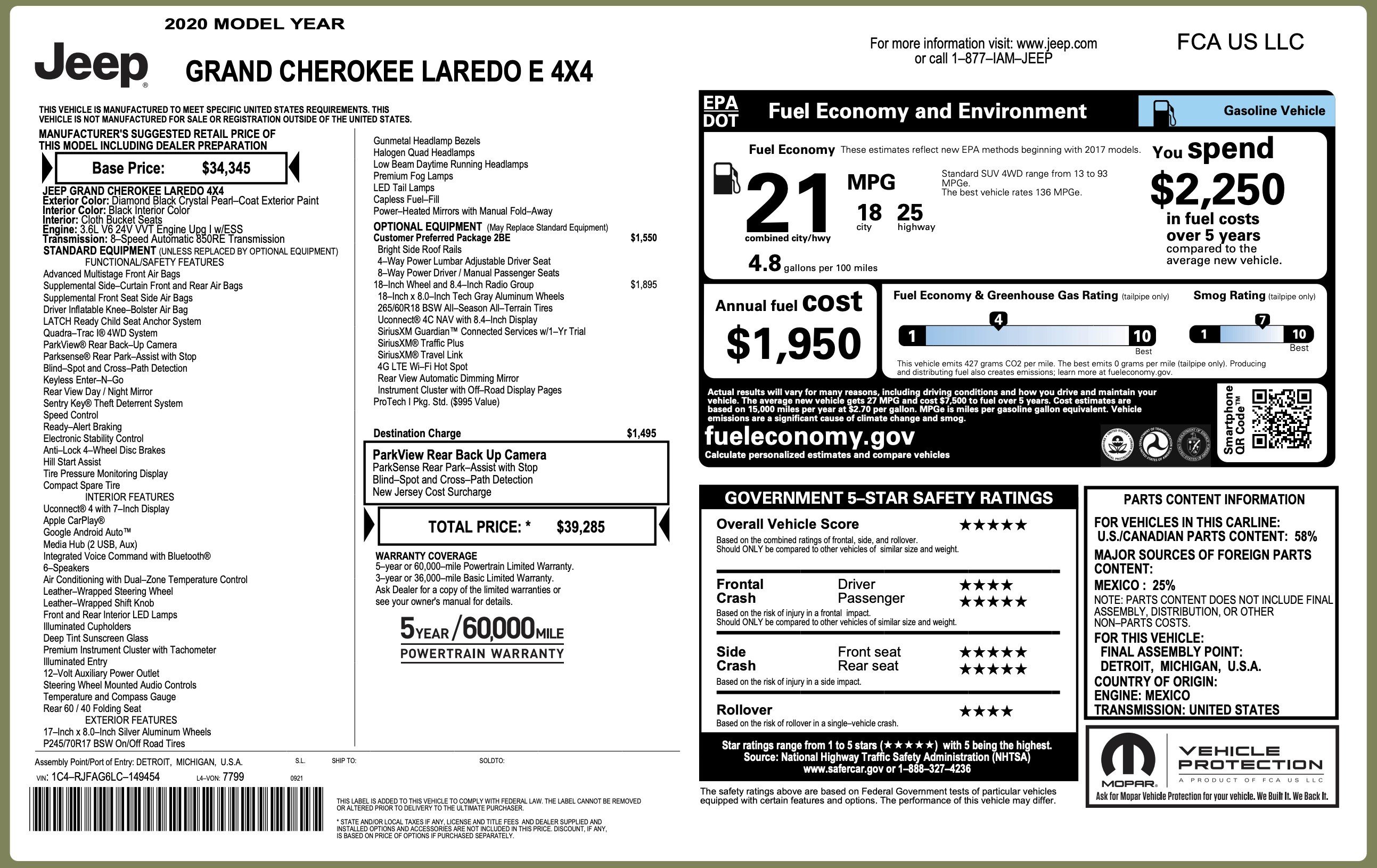 Used 2020 Jeep Grand Cherokee Laredo w/ 18" Wheel & 8.4" Radio Group AWD/4WD image 4