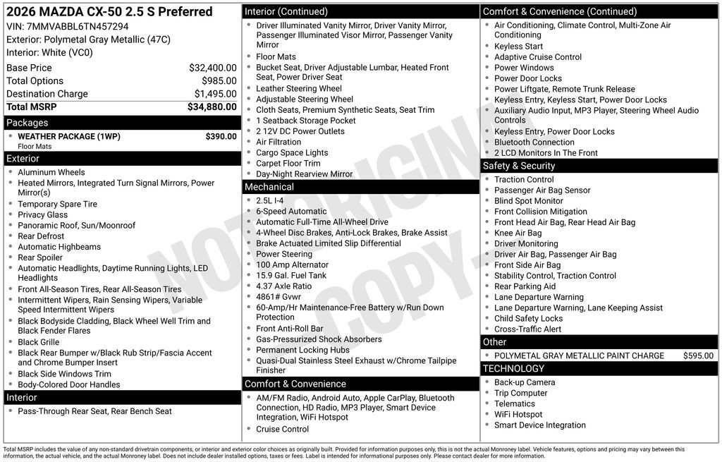 Certified 2026 MAZDA CX-50 AWD 2.5 S w/ Weather Package image 34