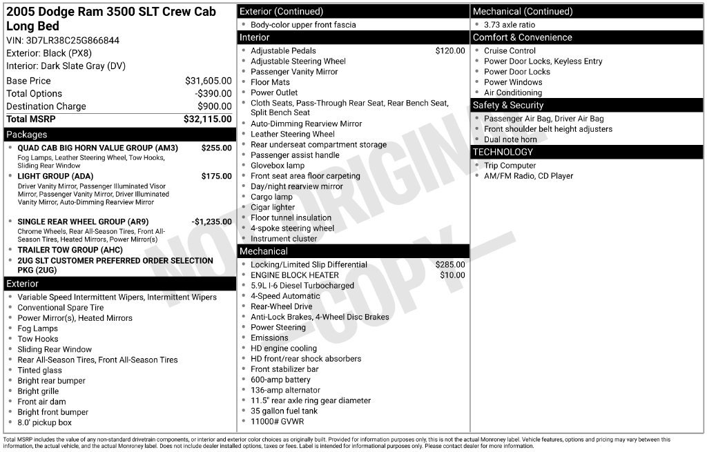 Used 2005 Dodge Ram 3500 Truck SLT w/ Quad Cab Big Horn Value Group RWD image 5