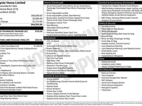 Used 2021 Toyota Venza Limited w/ Advanced Technology Package image 33