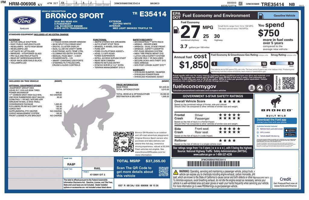 New 2026 Ford Bronco Sport Big Bend w/ Convenience Package AWD/4WD image 33