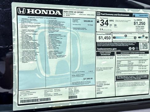 New 2026 Honda Civic Sport image 31