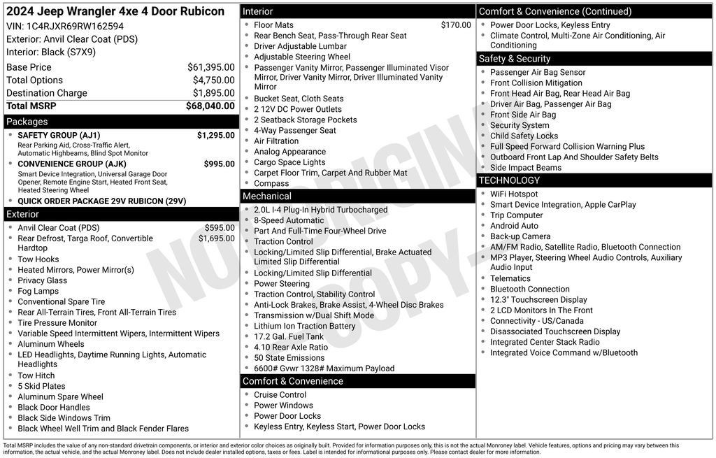 Used 2024 Jeep Wrangler Unlimited Rubicon 4xe w/ Safety Group AWD/4WD image 10