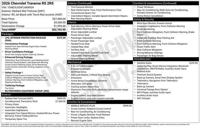 New 2026 Chevrolet Traverse RS AWD/4WD image 4