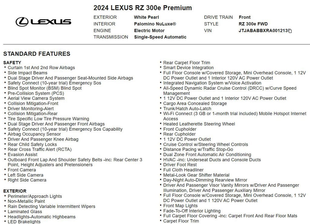 Used 2024 Lexus RZ 300e Premium w/ Cold Area Package FWD image 18