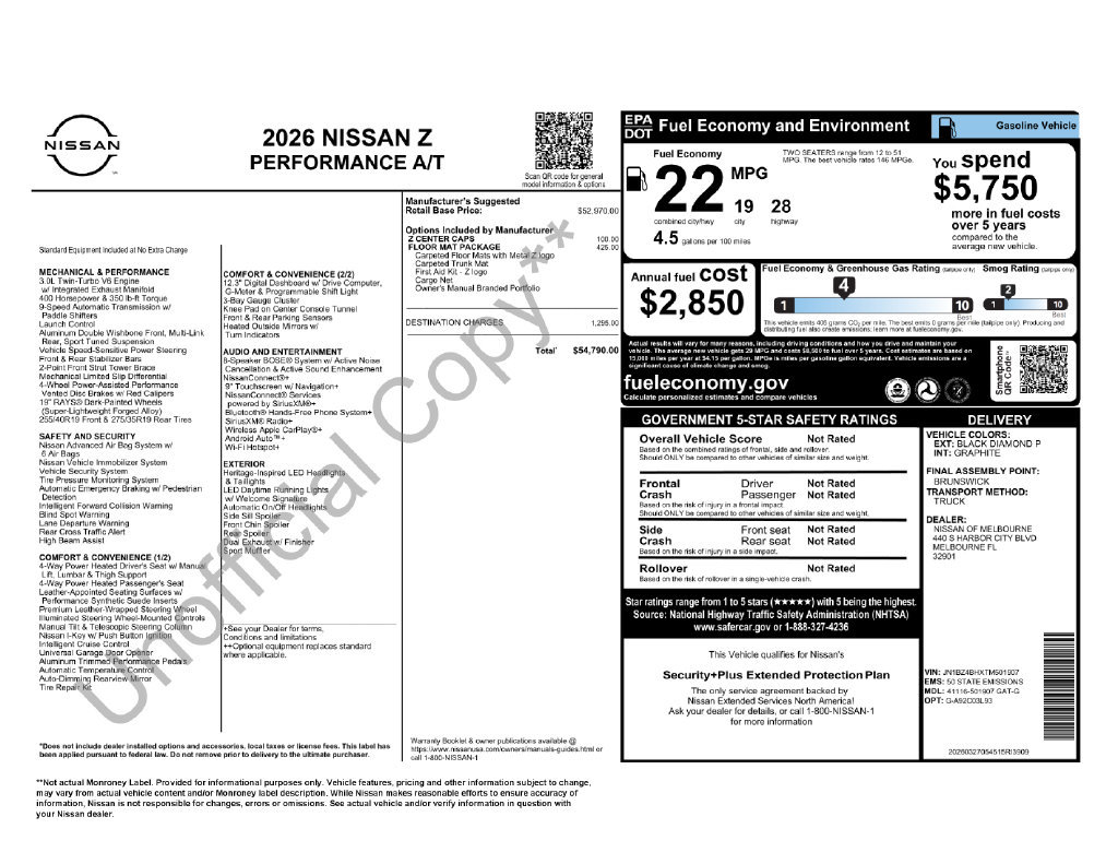 New 2026 Nissan Z Performance w/ Floor Mat Package RWD image 5
