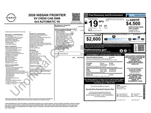 New 2026 Nissan Frontier SV w/ SV Convenience Package image 34