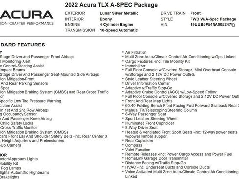 Used 2022 Acura TLX w/ A-SPEC Pkg FWD image 14