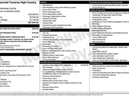 Used 2021 Chevrolet Traverse High Country w/ LPO, Floor Liner Package image 11