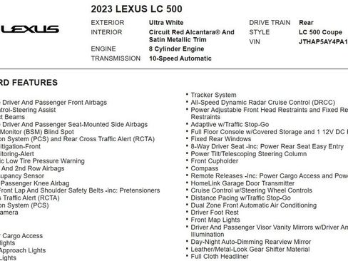Used 2023 Lexus LC 500 Coupe w/ Sport Package RWD image 17