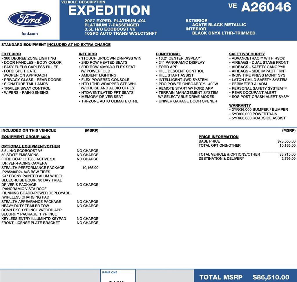 New 2027 Ford Expedition Platinum w/ Stealth Performance Package AWD/4WD image 2