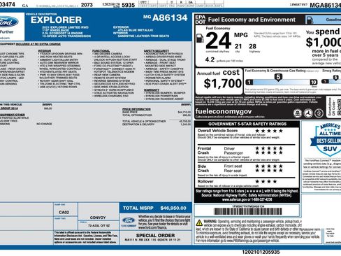 Used 2021 Ford Explorer Limited w/ Equipment Group 301A image 56