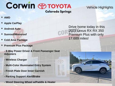 Used 2023 Lexus RX 350 Premium Plus w/ Cold Area Package AWD/4WD image 7