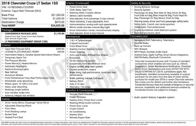 Certified 2018 Chevrolet Cruze LT w/ Convenience Package FWD image 1