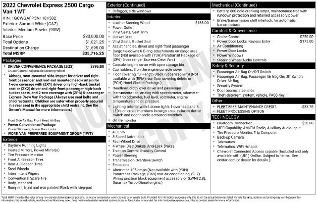 Used 2022 Chevrolet Express 2500 w/ Driver Convenience Package RWD image 4