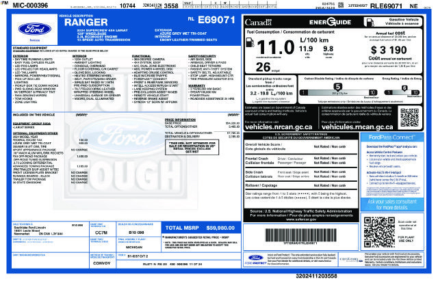 Used 2024 Ford Ranger Lariat w/ FX4 Off-Road Package AWD/4WD image 11