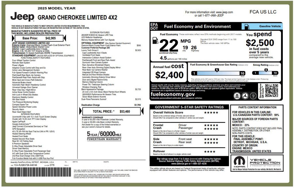 Certified 2025 Jeep Grand Cherokee Limited w/ Luxury Tech Group II RWD image 3