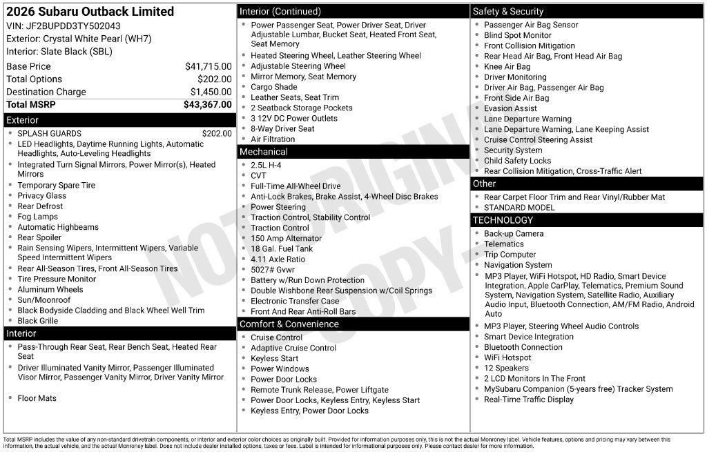 Certified 2026 Subaru Outback Limited AWD/4WD image 37