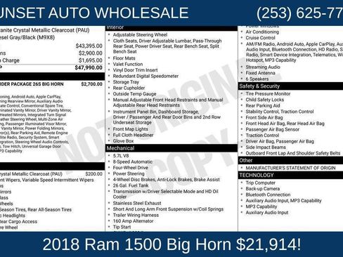 Used 2018 RAM 1500 Big Horn AWD/4WD image 85