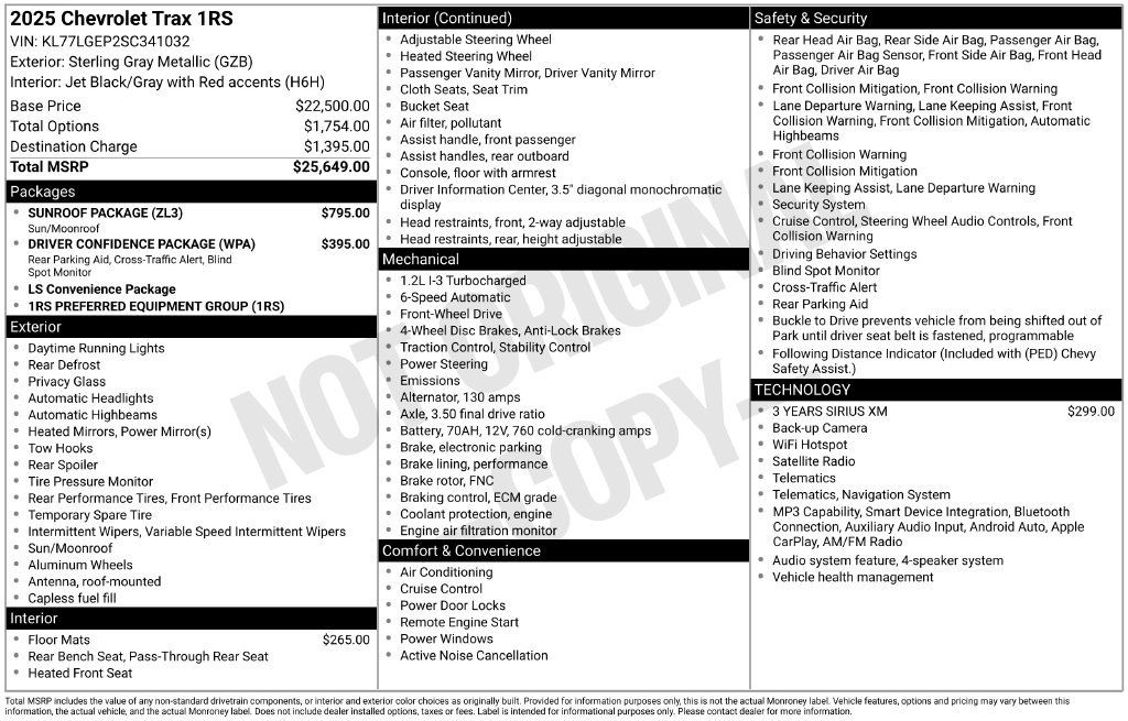 Used 2025 Chevrolet Trax RS w/ Sunroof Package FWD image 61