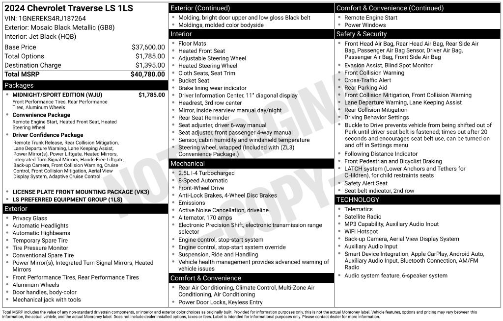 Used 2024 Chevrolet Traverse LS w/ Midnight/Sport Edition FWD image 2