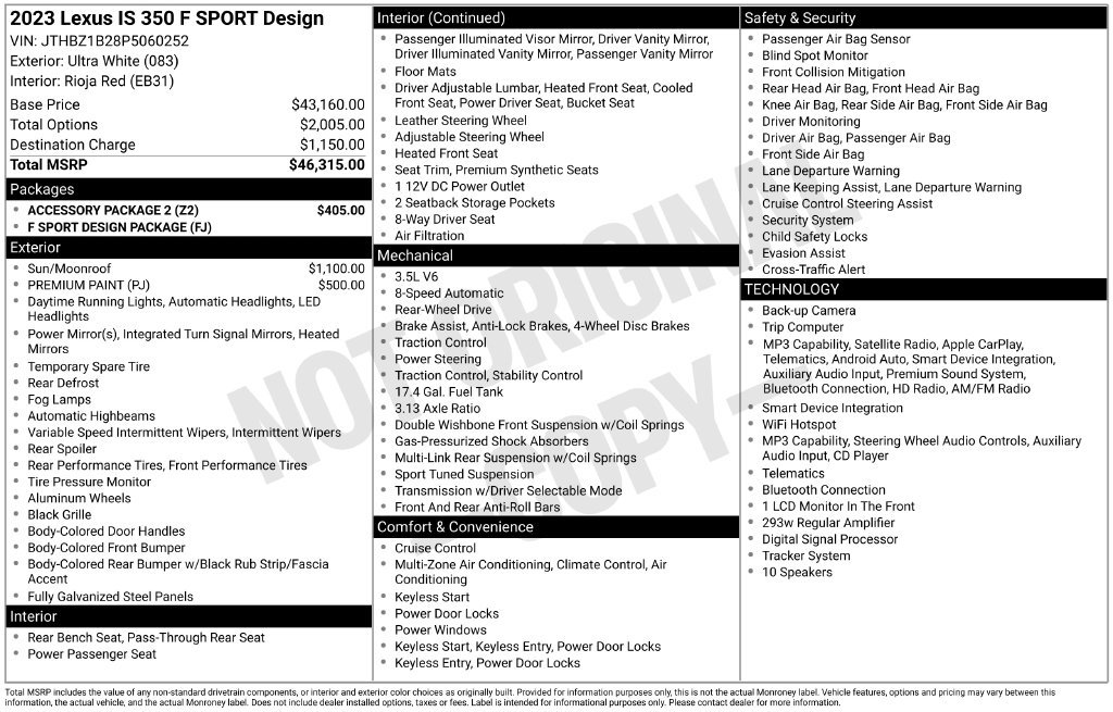 Used 2023 Lexus IS 350 F Sport w/ Accessory Package 2 RWD image 1