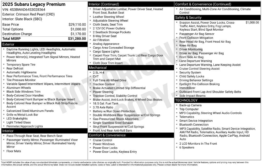 Certified 2025 Subaru Legacy Premium AWD/4WD image 27