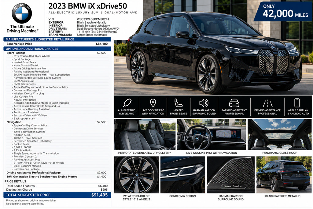 Used 2023 BMW iX xDrive50 w/ Sport Package AWD/4WD image 2