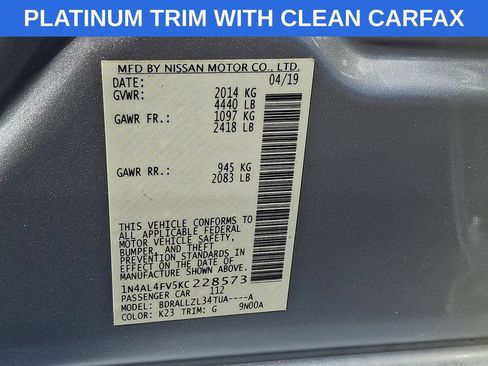 Used 2019 Nissan Altima 2.0 Platinum FWD image 28