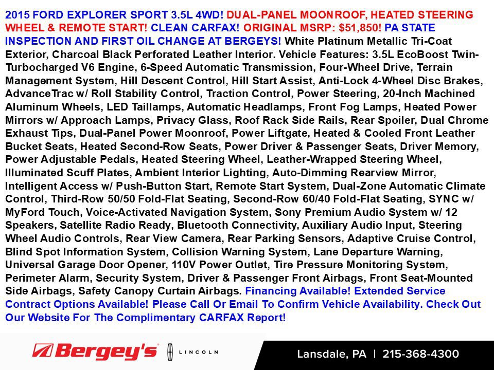 Used 2015 Ford Explorer Sport w/ Equipment Group 401A AWD/4WD image 1