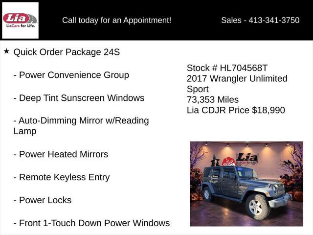 Certified 2017 Jeep Wrangler Unlimited Sport w/ Quick Order Package 24S AWD/4WD image 6