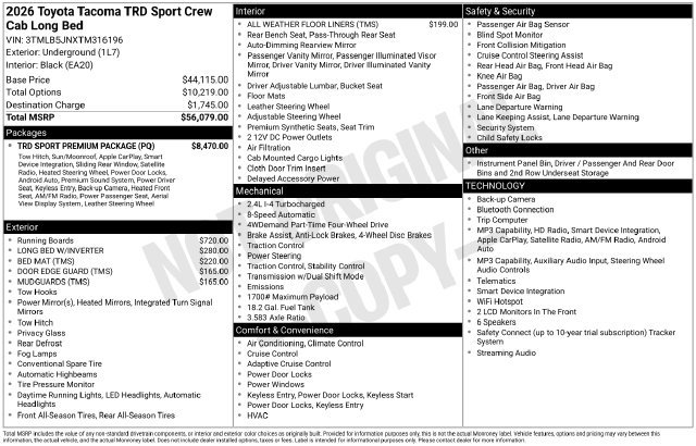New 2026 Toyota Tacoma TRD Sport w/ TRD Sport Premium Package AWD/4WD image 6