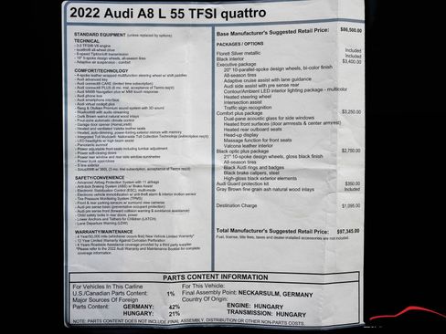 Used 2022 Audi A8 L 3.0T w/ Executive Package image 88