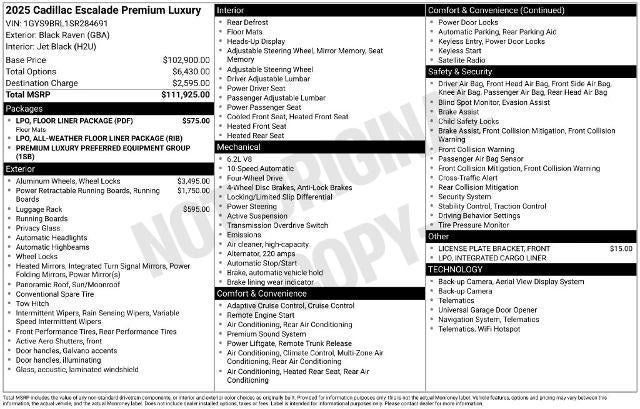 Certified 2025 Cadillac Escalade Premium Luxury w/ LPO, Floor Liner Package AWD/4WD image 34