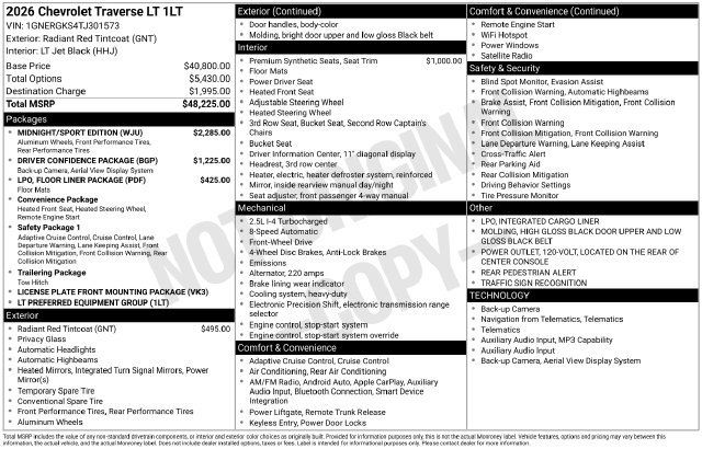 New 2026 Chevrolet Traverse LT w/ Midnight/Sport Edition FWD image 6