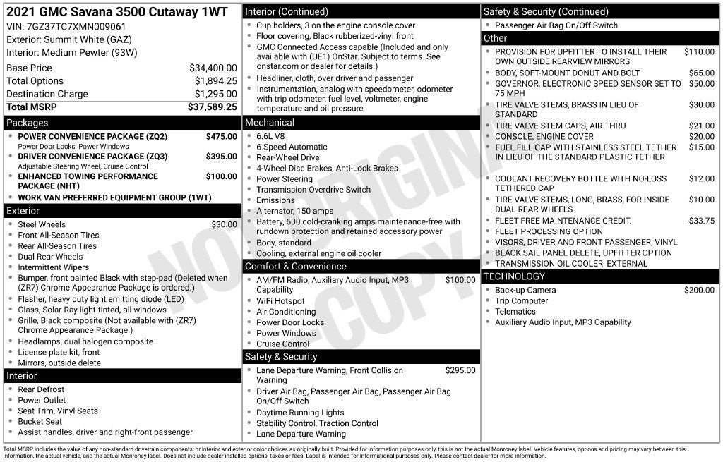 Used 2021 GMC Savana 3500 Extended w/ Power Convenience Package RWD image 36