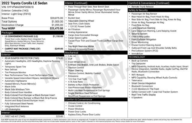 Certified 2022 Toyota Corolla LE w/ LE Convenience Package FWD image 32