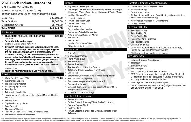 Used 2020 Buick Enclave Essence w/ Trailering Package, 5000 lbs. FWD image 2