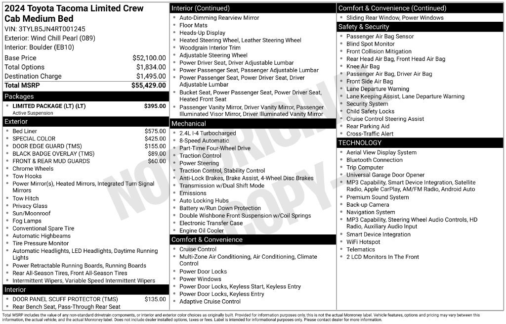Used 2024 Toyota Tacoma Limited w/ Limited Package (LT) AWD/4WD image 43