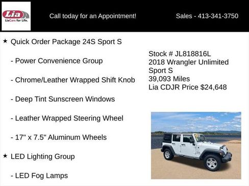 Certified 2018 Jeep Wrangler Unlimited Sport S AWD/4WD image 6