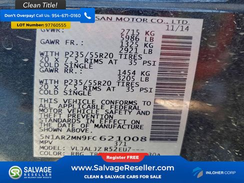 Used 2015 Nissan Pathfinder Platinum w/ Cargo Package image 17