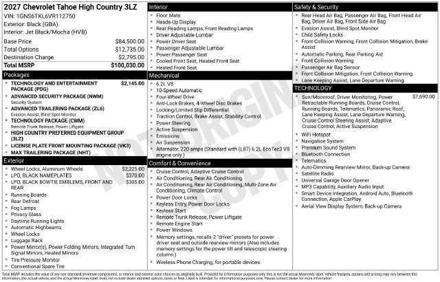 New 2027 Chevrolet Tahoe High Country AWD/4WD image 25