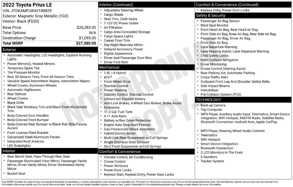 Used 2022 Toyota Prius LE FWD image 6