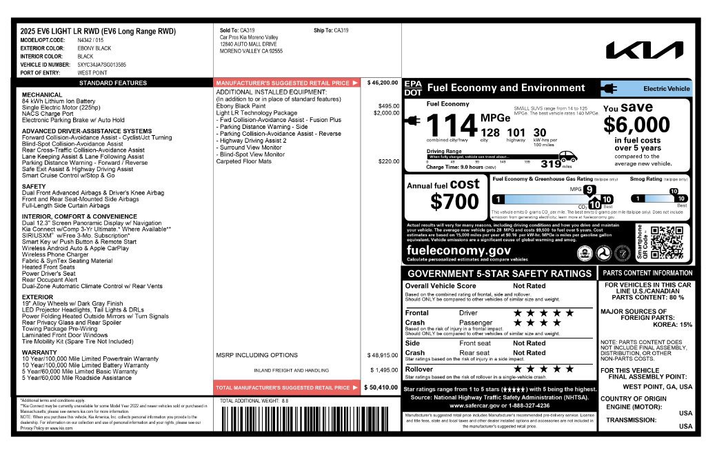Used 2025 Kia EV6 Light w/ Light LR Technology Package RWD image 6