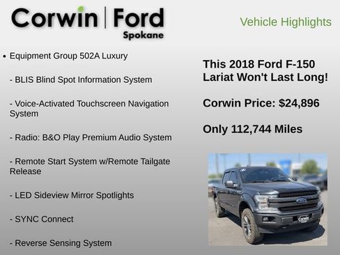 Used 2018 Ford F150 Lariat w/ Equipment Group 502A Luxury AWD/4WD image 6
