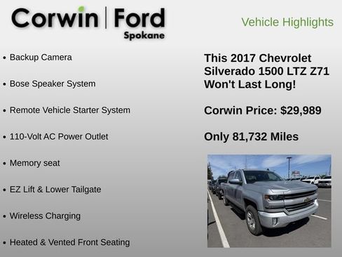 Used 2017 Chevrolet Silverado 1500 LTZ Z71 w/ LTZ Plus Package AWD/4WD image 6