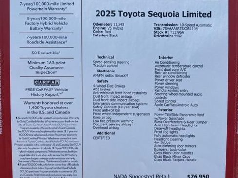 Used 2025 Toyota Sequoia Limited w/ Tow Technology Package AWD/4WD image 66