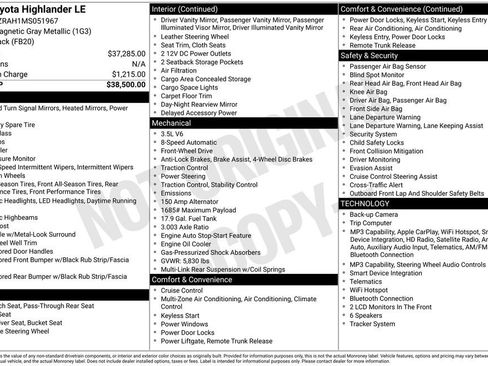 Used 2021 Toyota Highlander LE FWD image 7