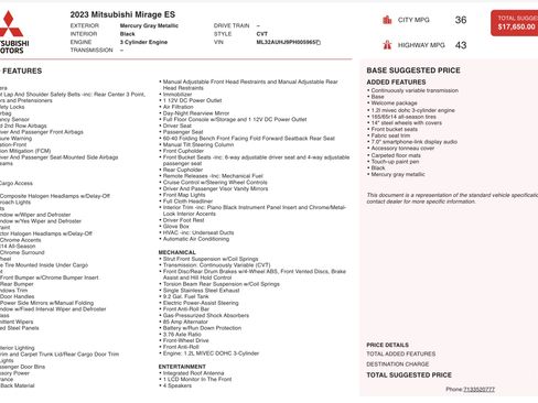 Used 2023 Mitsubishi Mirage ES image 2