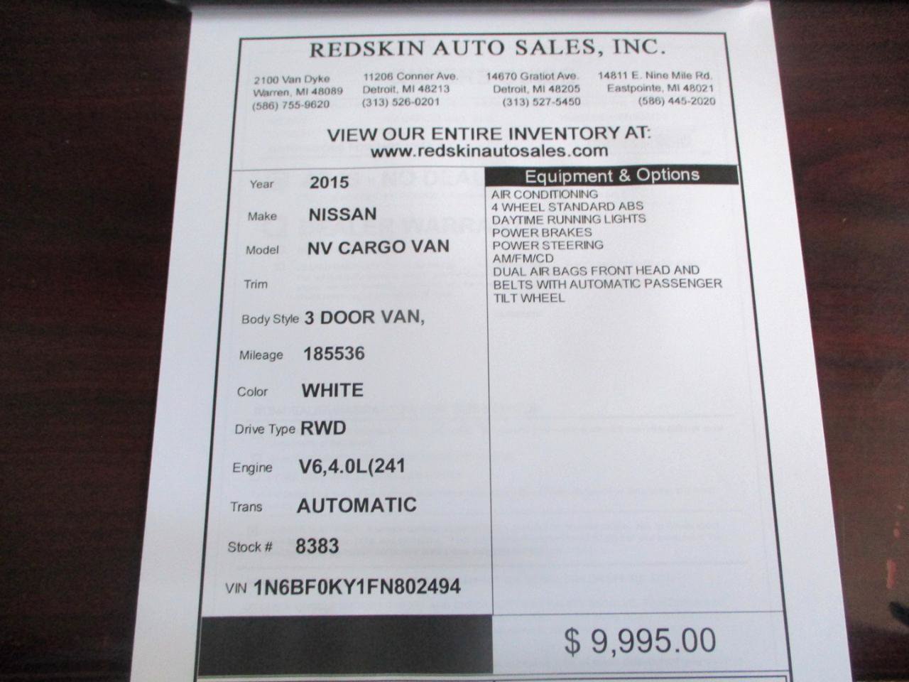 Used 2015 Nissan NV 2500 S w/ Side & Curtain Airbag Package RWD image 15